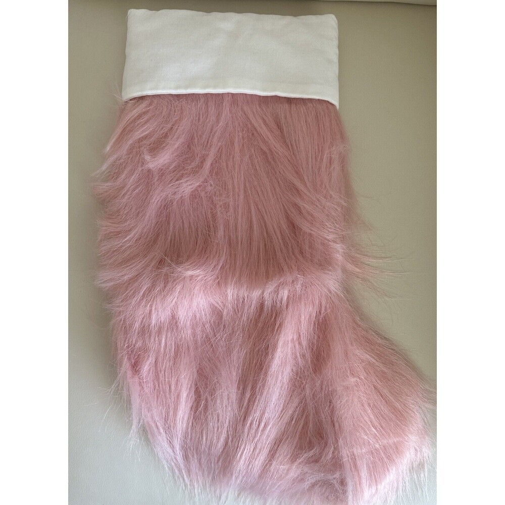 Pink & White Fluffy Furry Christmas Stockings 20” Brand New
